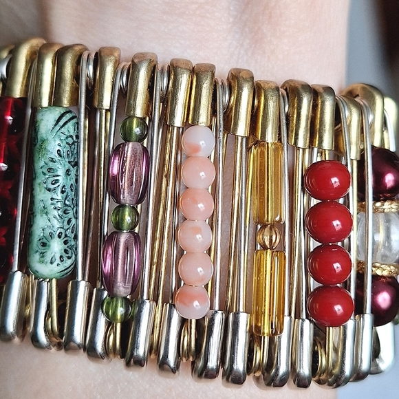Hand Crafted Jewelry - Safety Pin Multi Beaded Bracelet